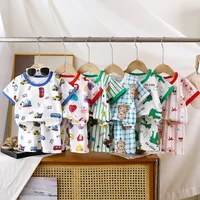 Ensemble de vêtements pour enfants, 2 pièces, T-shirt, costume d'été en coton, Short pour filles, vêtements pour bébés garçons, manches courtes, nouvelle collection 1