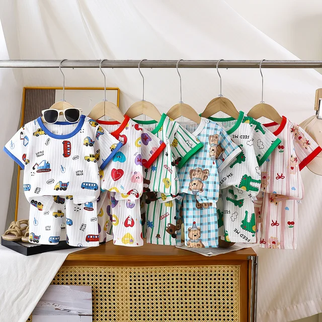 Ensemble de vêtements pour enfants, 2 pièces, T-shirt, costume d'été en coton, Short pour filles, vêtements pour bébés garçons, manches courtes, nouvelle collection 1
