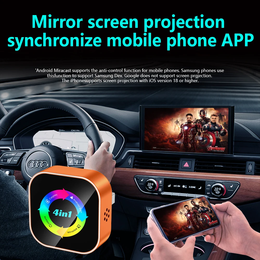 Adaptador Inalámbrico 4 en 1 para Carplay y Android Auto 2026, Mirror Link, Plug & Play, Bluetooth para Apple y Android 5