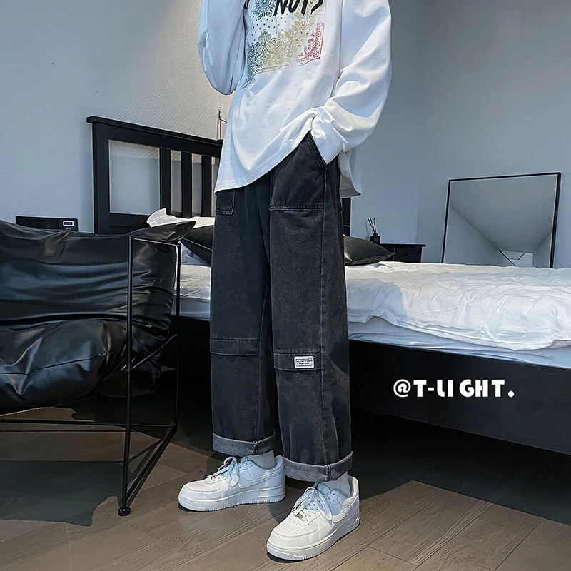 

High Street Jeans for Men Oversize Loose Trend Loose Retro Trousers Casual Wide Leg Straight Wash Denim Pants Four Seasons