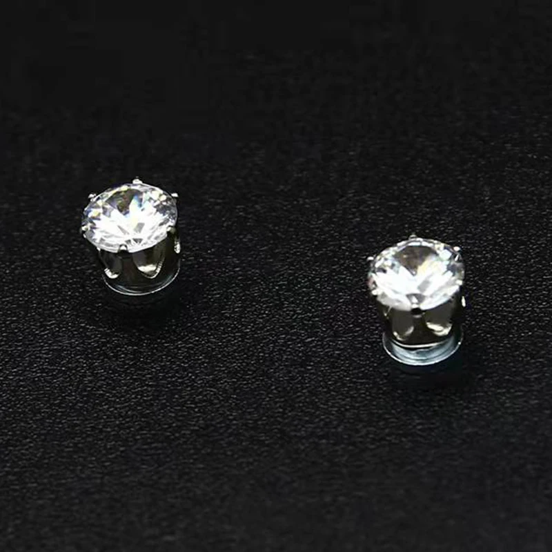 1 Pair White Magnetic Earrings Magnet Ear Clips Men Women Stud Earring Crystal Stone Stud Earring Clip No Piercing Jewelry Gift 3