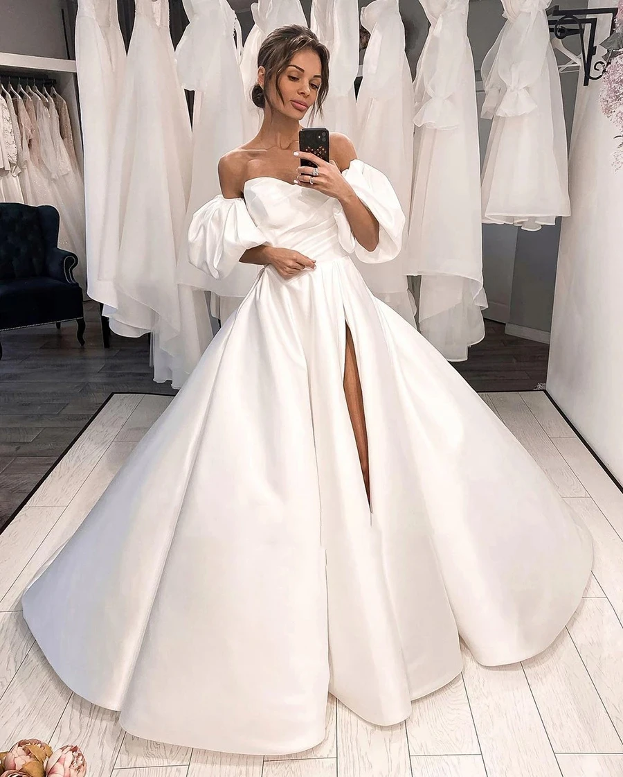 

Женское винтажное свадебное платье It's yiiya, белое Пышное ТРАПЕЦИЕВИДНОЕ ПЛАТЬЕ С Коротким Рукавом, открытой спиной и высоким разрезом на лето 2019