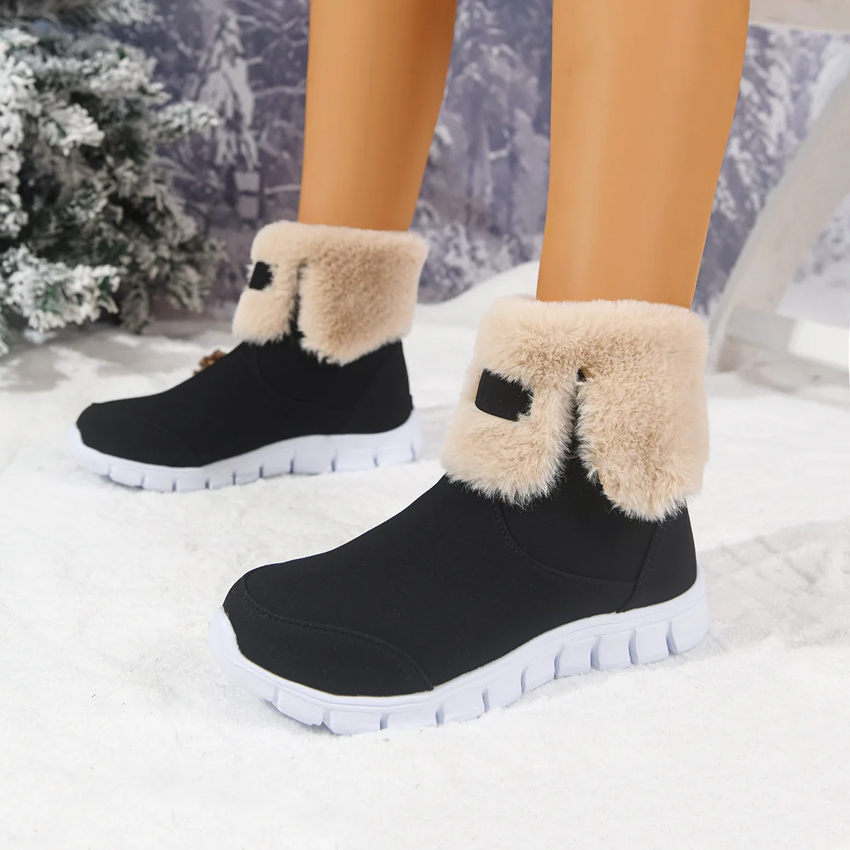 Winter Women Mid-Calf Boots Flats Gladiator Sport Shoes Ladies Casual Short Plush Ankle Boots Fur Warm Chelsea Snow Boots Women