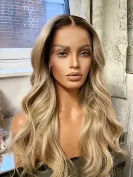 150 Density Ombre Blonde Wave Lace Front Wigs Human Hair 13x4 HD Transparent Lace Front Wigs for Women Pre Plucked Glueless wigs 1