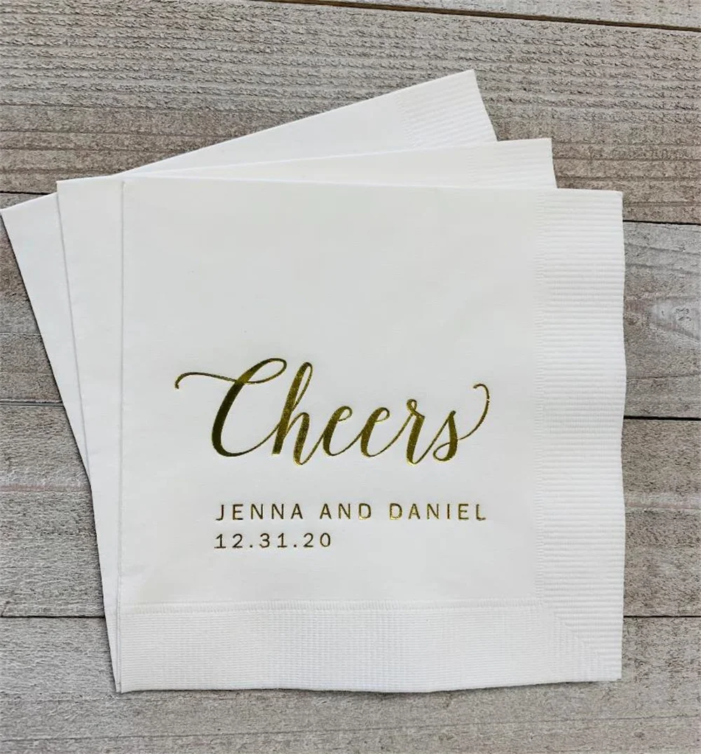 

50 Personalized Napkins Wedding Napkins Custom Monogram Cheers Rehearsal Dinner Beverage Cocktail Luncheon Dinner Guest Towels