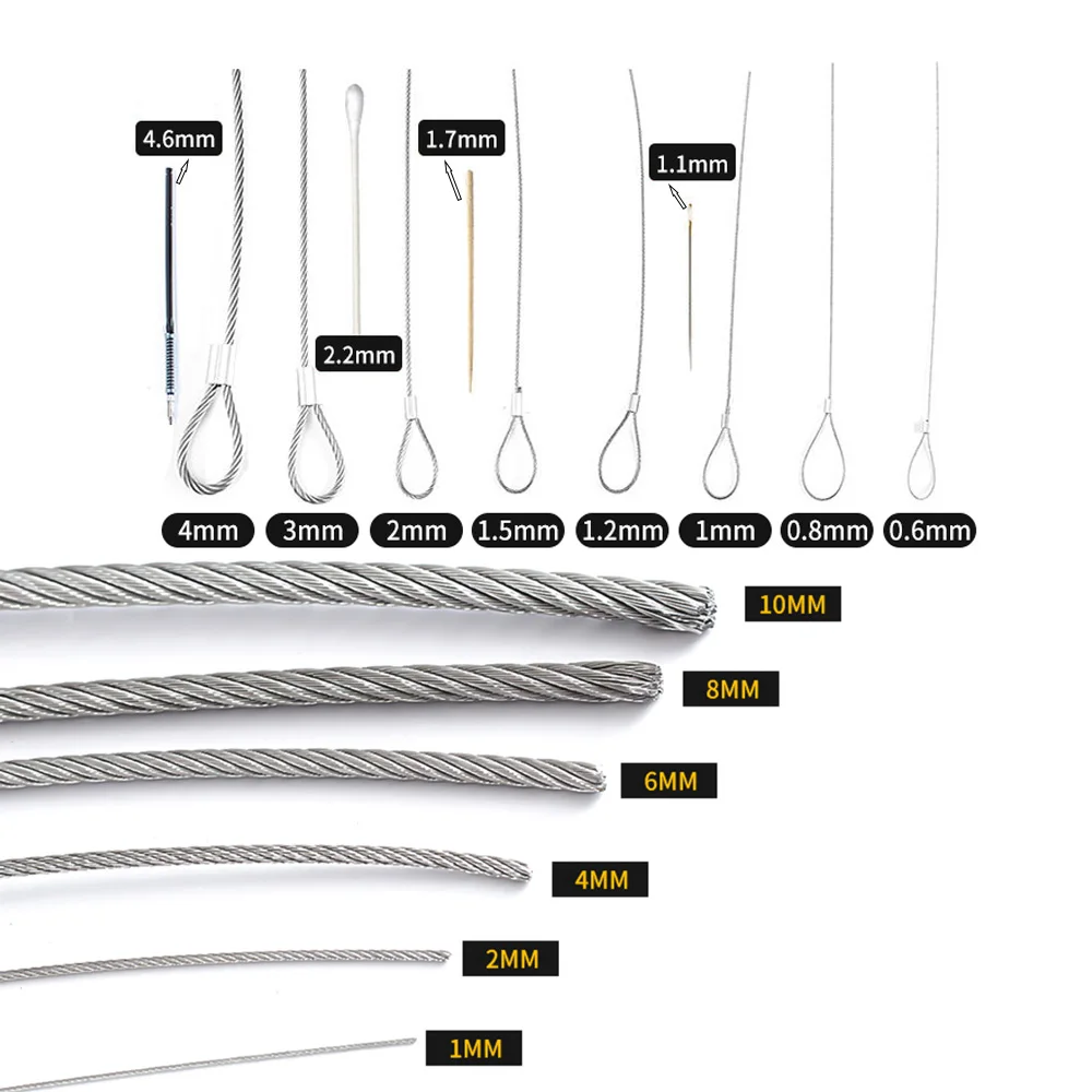 Câble métallique souple en acier inoxydable 304, 5/10m, 7x7/7x19, 0.8mm,  1mm, 1.5mm