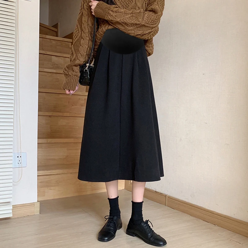 Black Coffee Fashion Maternity Belly Skirts High Waist Pregnancy Empired Skirts Long Loose Pregnant Woman A-Line Umbrella Skirt