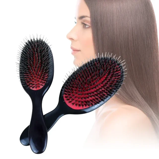 Brosse d'extension de cheveux en poils de sanglier pour Salon de coiffure, brosse démêlante, peignes, masseur de cuir chevelu, peigne antistatique 1