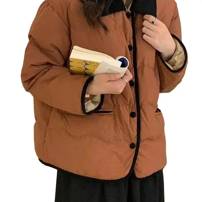 

Вельветовое пуховое хлопковое пальто, новинка 2023, Корейская Женская осенне-зимняя куртка Parker, короткая теплая хлопковая верхняя одежда с воротником с лацканами для женщин