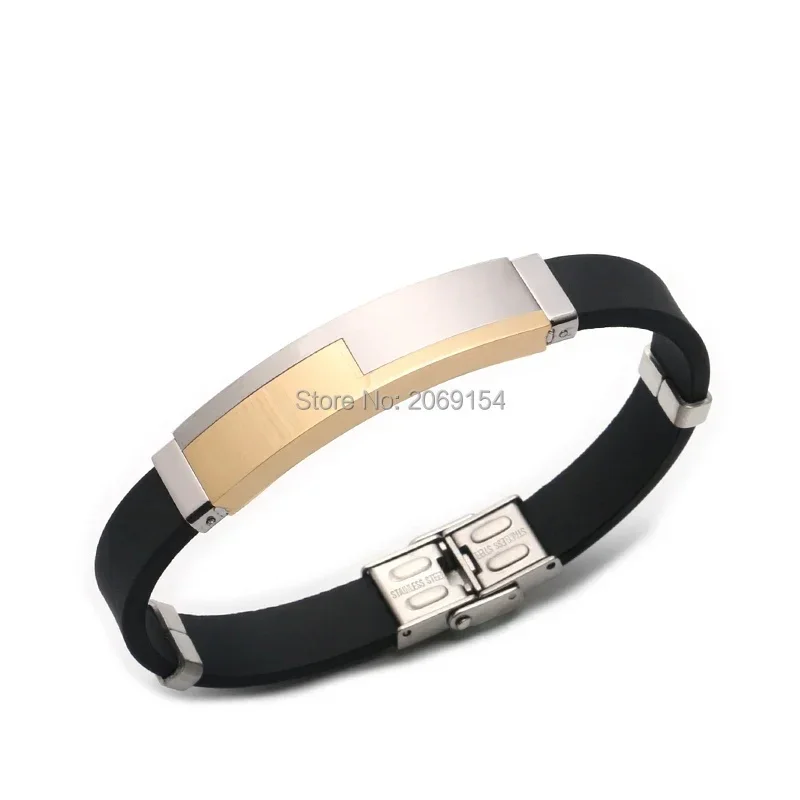 PAPERPLUS | Men Black Bracelets New Design.Stainless Steel Silicone Jewelry.21cm.Simple Wedding Party Gifts.New.Hip Hop