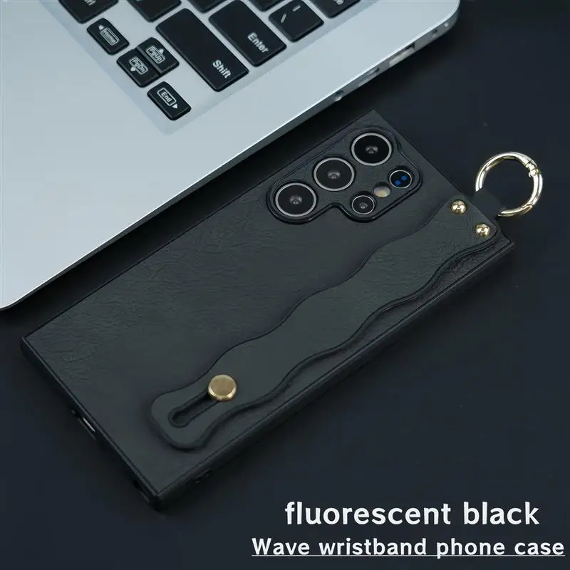 Luxury Wave Wrist Strap PU Leather Shockproof Case - Fashion Back Cover