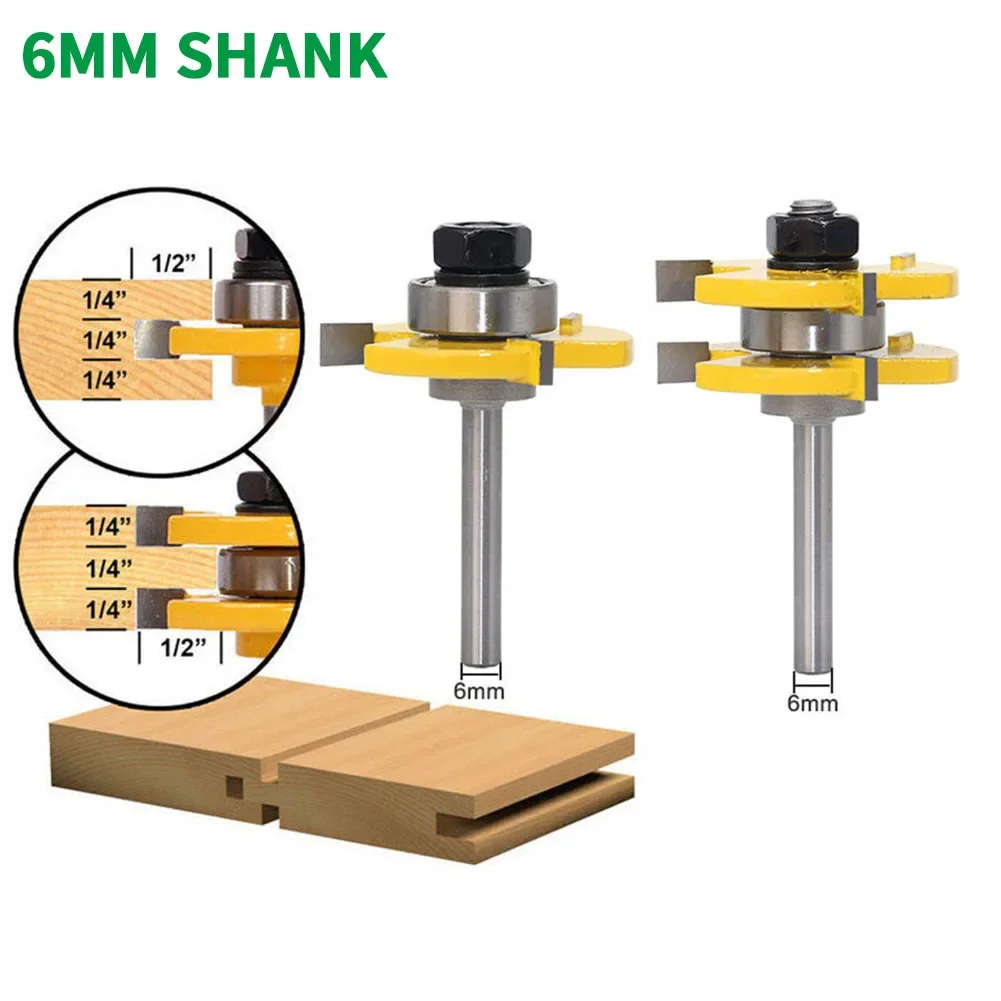 

2PC/Set 6MM Shank Milling Cutter Wood Carving Tongue & Groove Joint Assembly T-Slot Router Bit Set 3/4" Stock Wood Cutting Tool