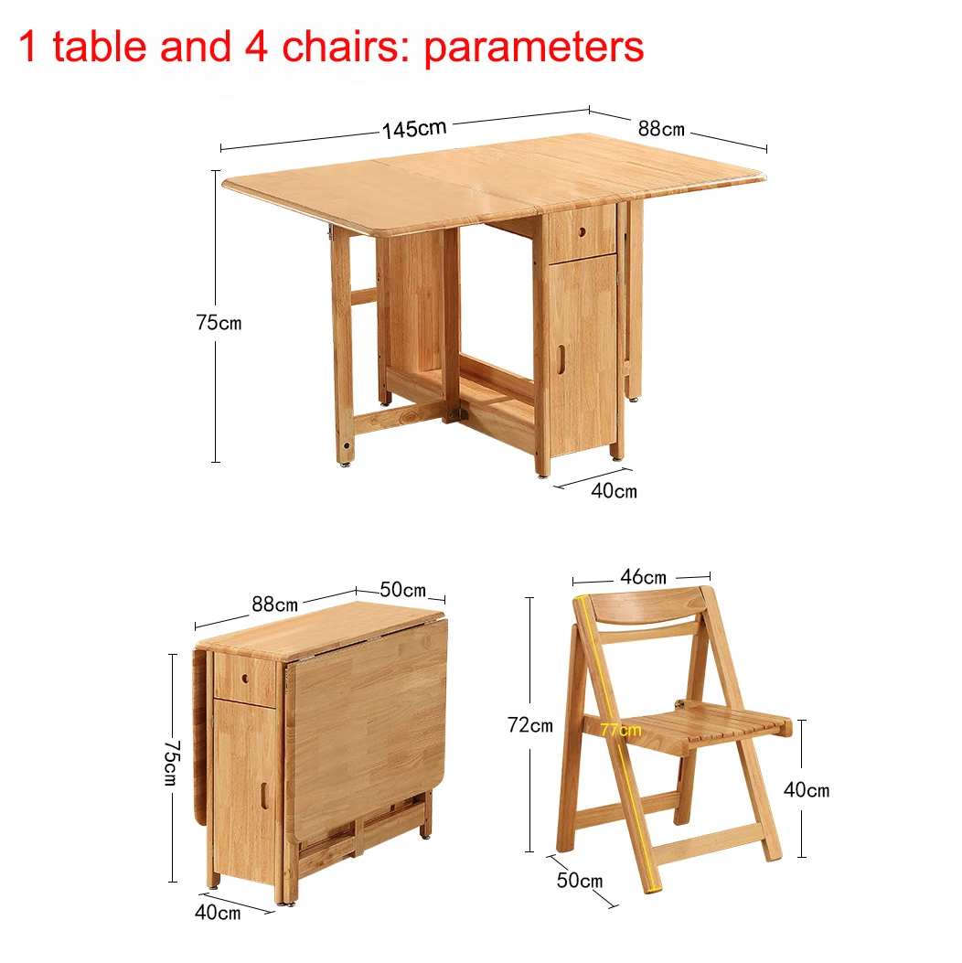 Wood Table And Chair Set Home Mobile Folding Dining Table 4.3ft With Chair Storage Space