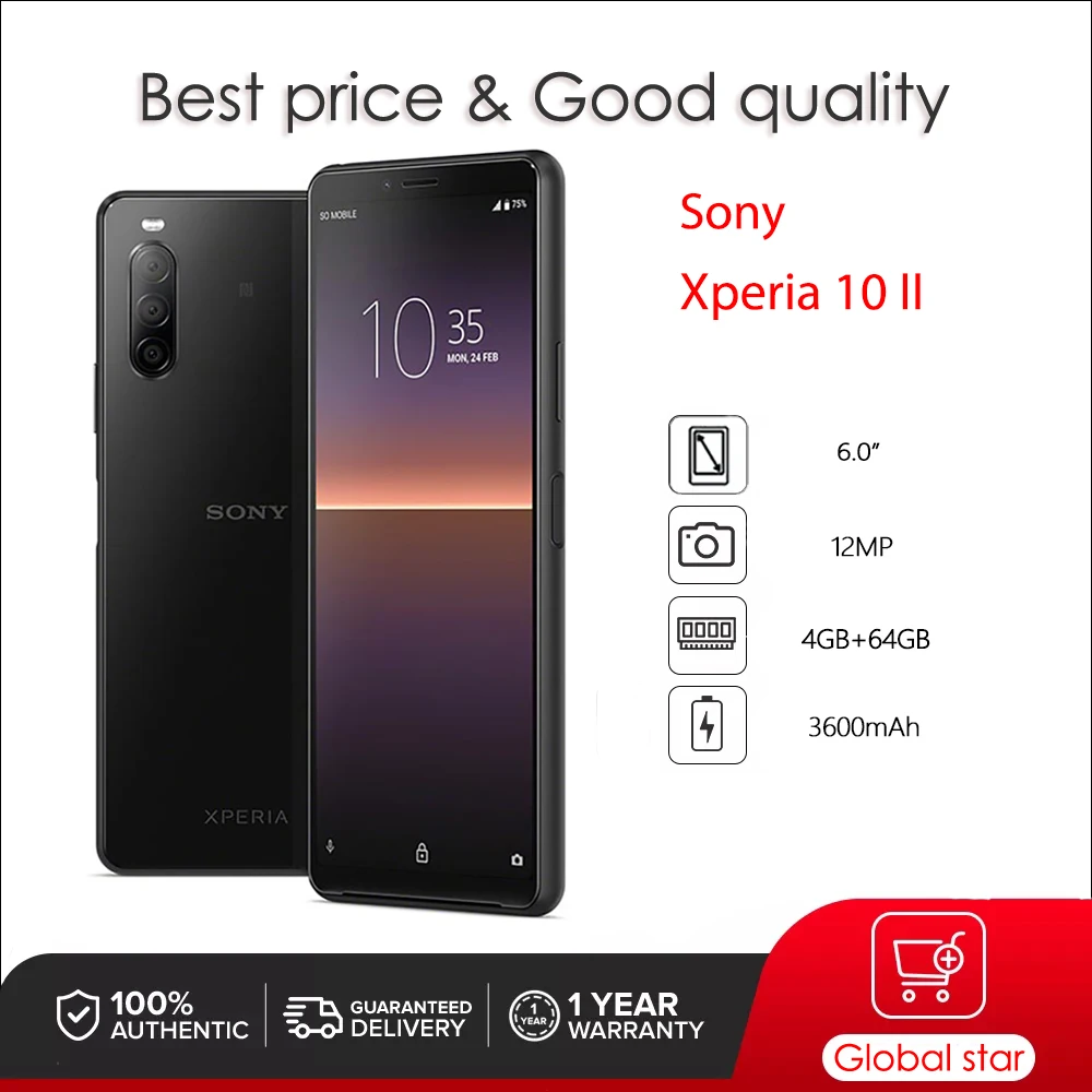 

Sony Xperia 10 II 4G XQ-AU51 XQ-AU52 Original Unlocked Octa-core 6.0" 64GB4GB Snapdragon Cellphone 12MP Fingerprint Smartphone