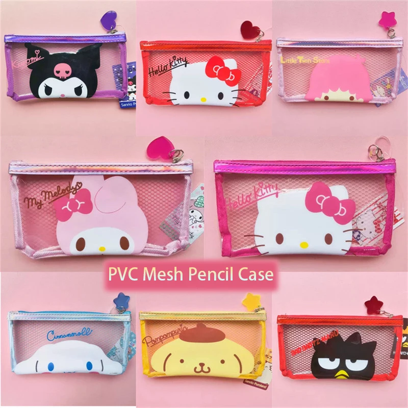 

Kawaii MINISO Hello Kitty Cinnamoroll Cartoon Kids Pvc Transparent Pencil Case Cute Anime My Melody Kuromi Pencil Case Mesh Bag
