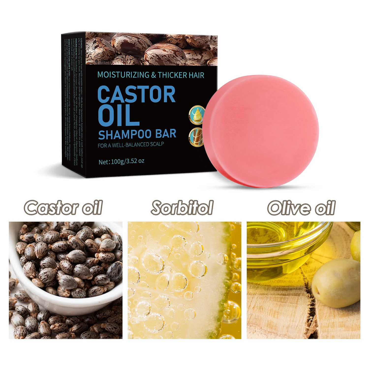 100g Castor Oil Shampoo Hand Make Soap Bar for Hair Growth Hydrating Moisturizing Anit Hair LosS Repair Damage Dry Hair Skin 3
