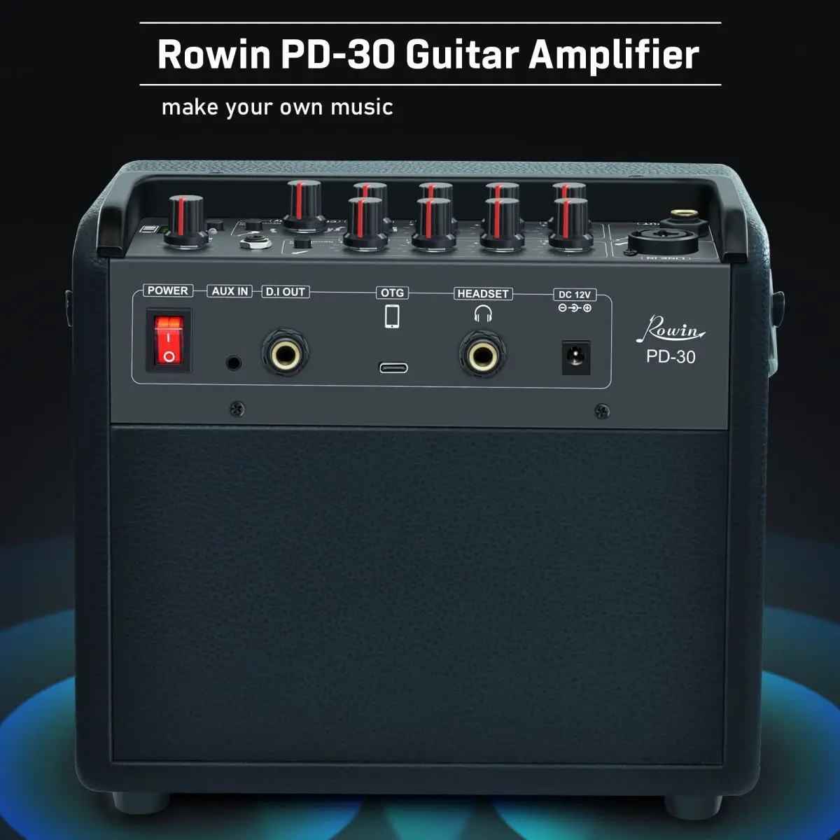 Rowin Guitar Multifunction Amplifier 30W OTG Bluetooth Battery Build-in Multi-Effects Combo AMP Reverb Chorus Delay REC Speaker