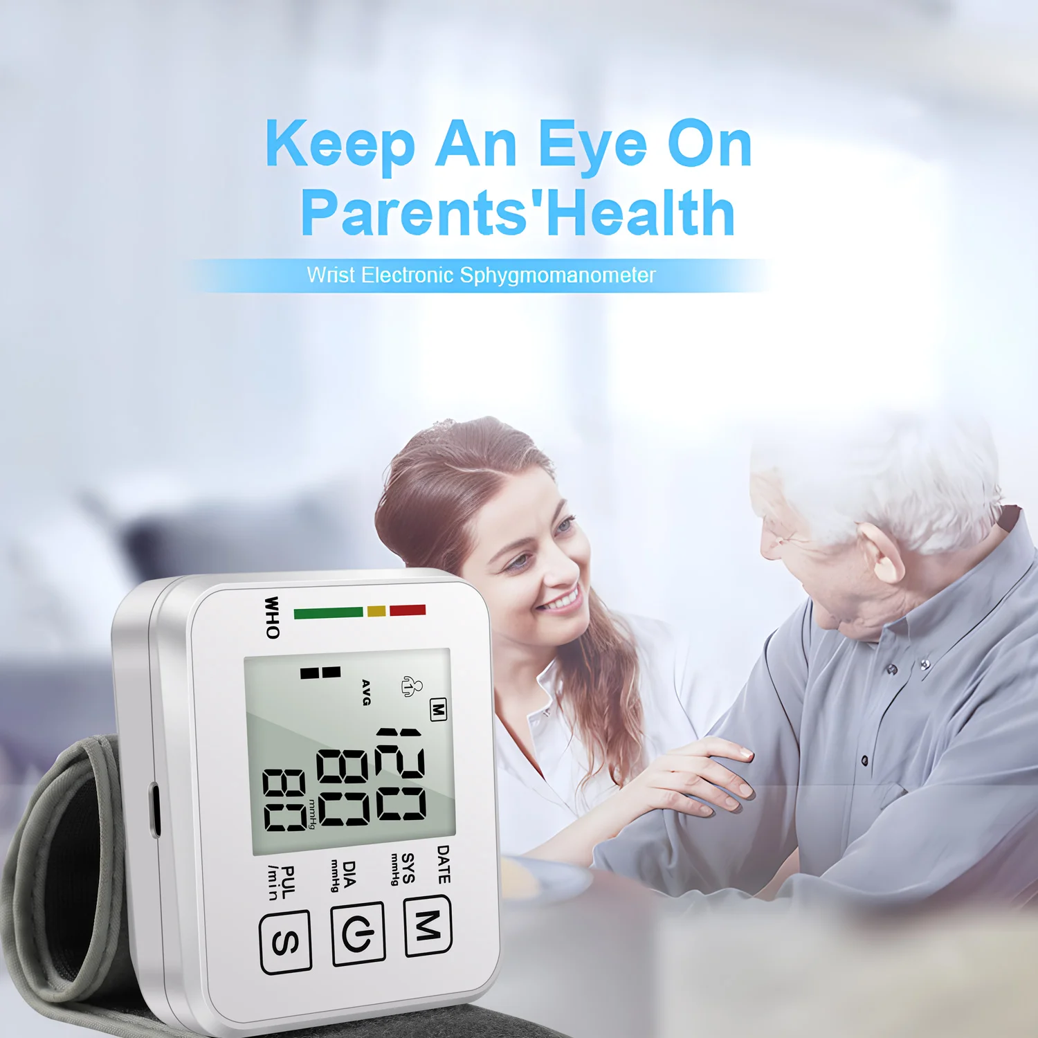 Medical Digital Wrist Blood Pressure Monitor Heart Rate Pulse Meter Measure Sphygmomanometer PR LCD Screen Portable Health Care