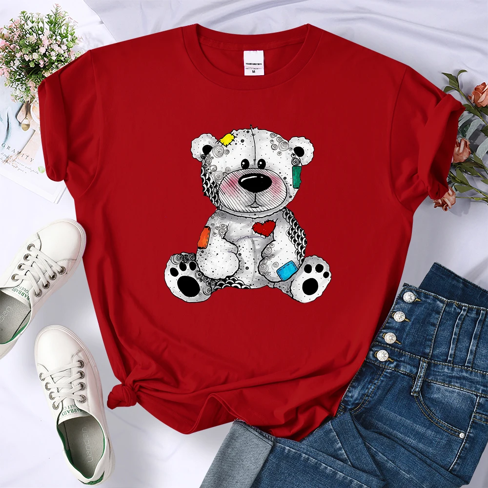 Teddy Bear Print T Shirt Long Sleeve Casual Top For Spring Fall