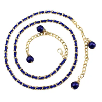 Elegant Pearl Thin Belts For Women Long Pearls Chain Metal Hook Dress Belts Summer Waistband Adjustable Elastic Belts 120*0.8cm 2