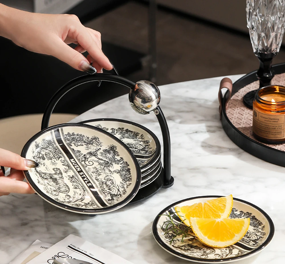 Light Luxury Ceramic Bone Plate Set Design With Ink Wash Style Multi-purpose Small Plate Household Fruit
