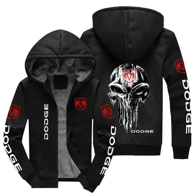 New Winter Men Fashion High Quality Dodge Logo Long Sleeve Jacket Casual Hoodies Zipper Wool Liner Fleece Sweatshirt Coat 2
