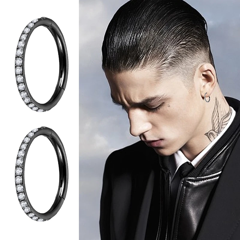 Piercing Jewelry Stainless Steel Hinged Segment Hoop CZ Stone Nose Ring Nipple Clicker Ear Cartilage Tragus Helix Lip Earring Piercing Jewelry