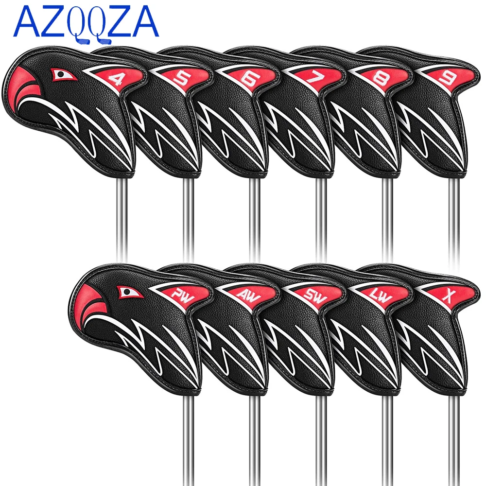 11pcs Golf Iron Head Covers Thicken Eagle PU Leather Soft Black Embroideried Protector Waterproof Durable Fit Most Clubs Wedge