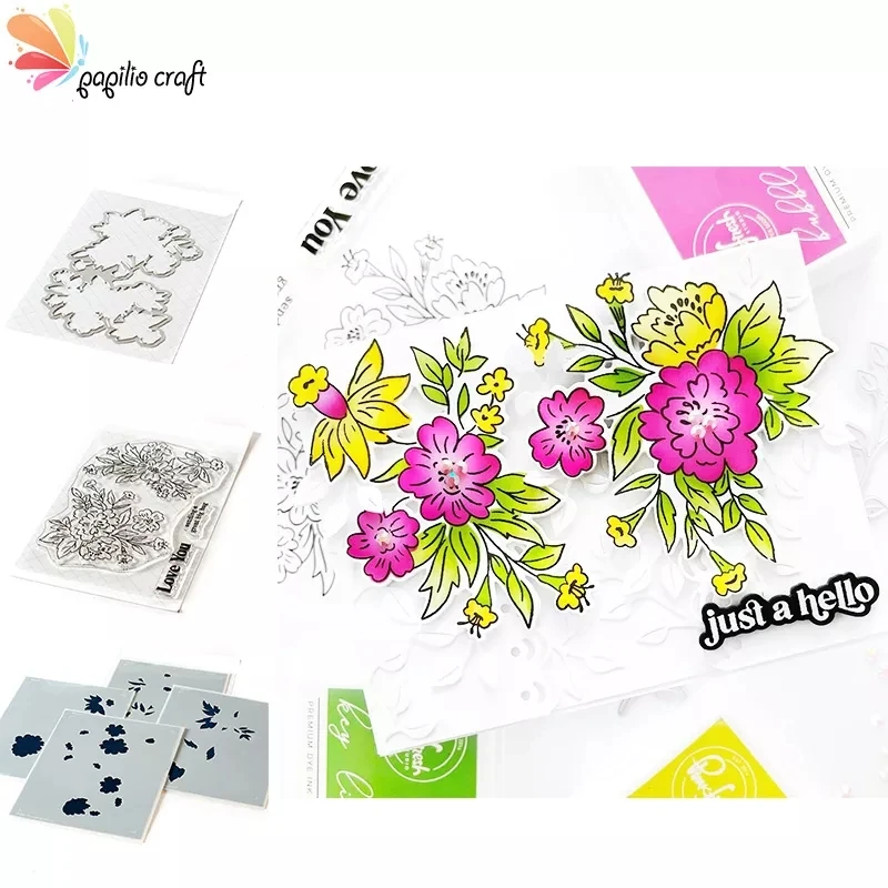 Spring New Rainbow Floral Washi Metal Cutting Dies Clear Stamps Drawing Stencils Set Diy Scrapbook Cards Paper Crafts Decor Mold 