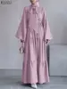ZANZEA Hijabs Women Elegant Party Maxi Dresses Muslim Modest Tie-Neck Lantern Sleeve Tiered Long Dress Ramadan Eid Clothes 3XL