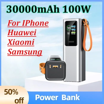 Power Bank 30000mAh 100W Max Ricarica Rapida Alta Capacità Caricabatterie Portatile Leggero in PC per iPhone Huawei Xiaomi Samsung
