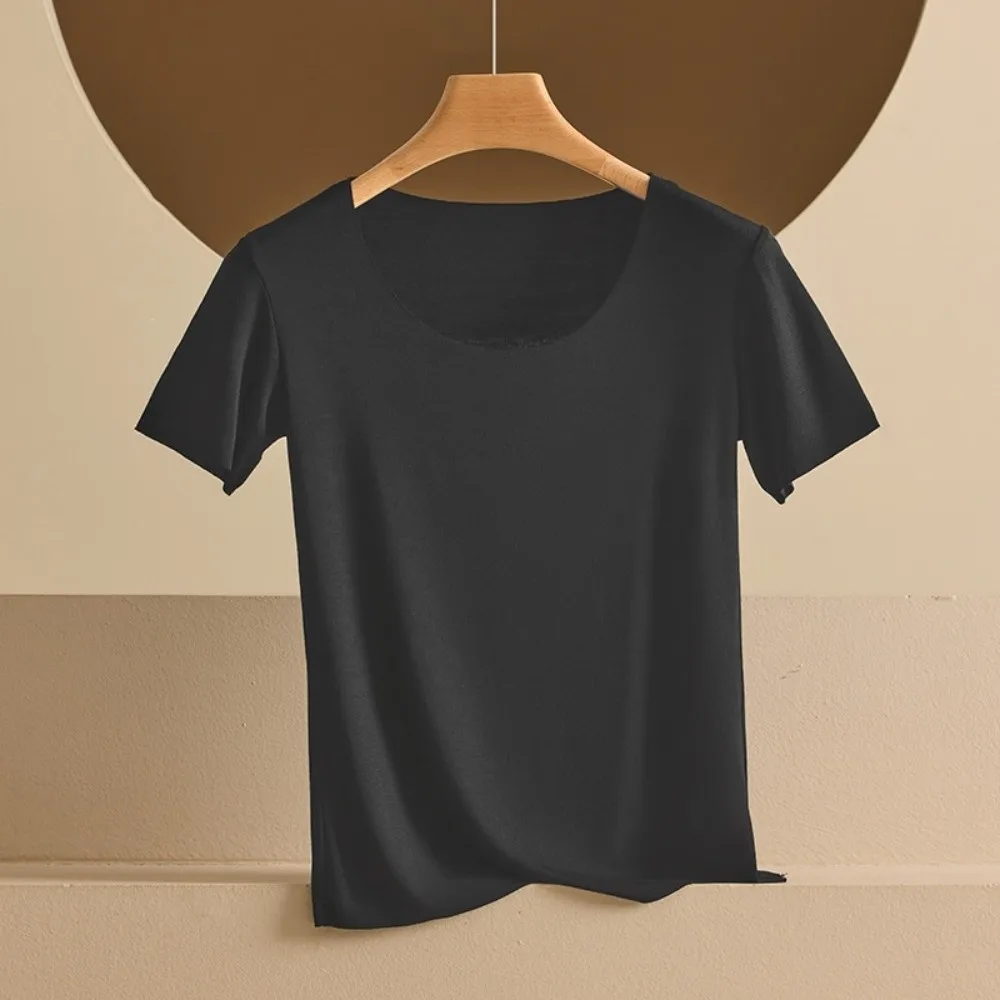 Breathable U Round Neck Women Thin T-shirts Korean Style Solid Color Female Crop Tops Undershirt Modal Base Shirt Travel