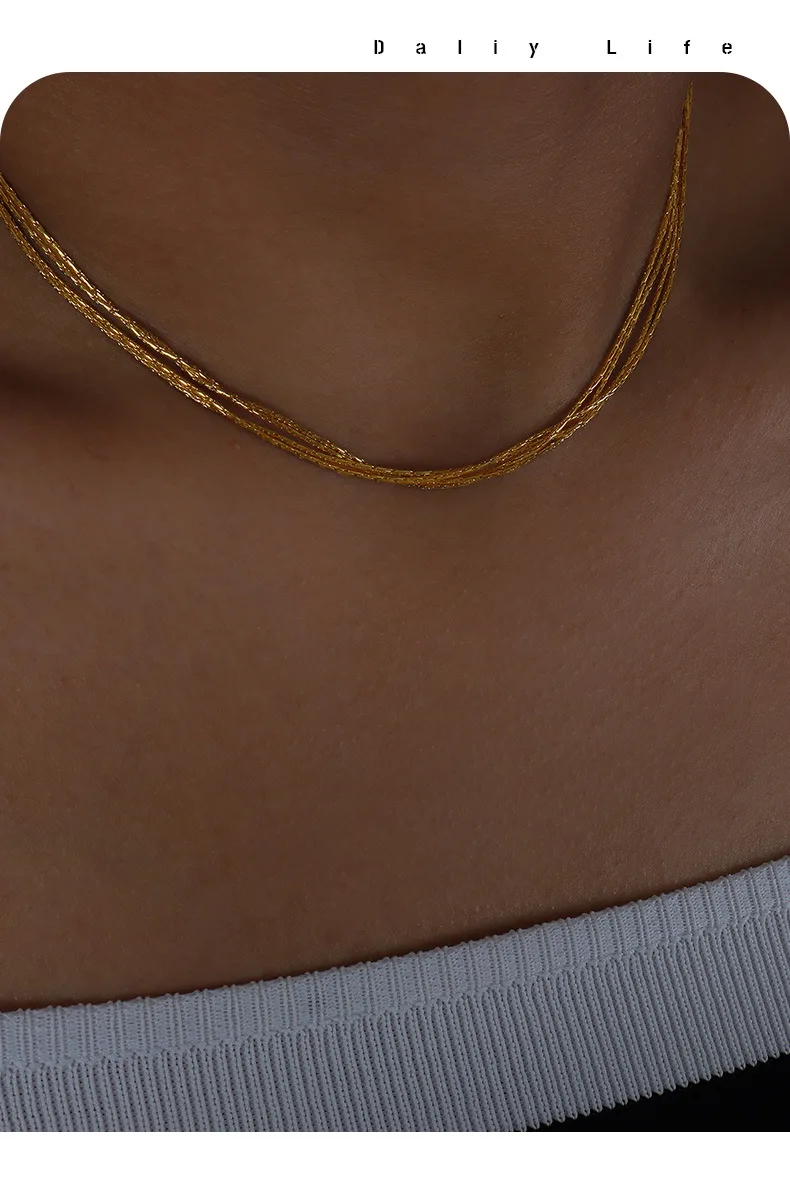 Einfache und modische Damenhalskette mit mehrschichtiger, eleganter, feiner Kette und Quastenform aus Edelstahl. – Detail 16