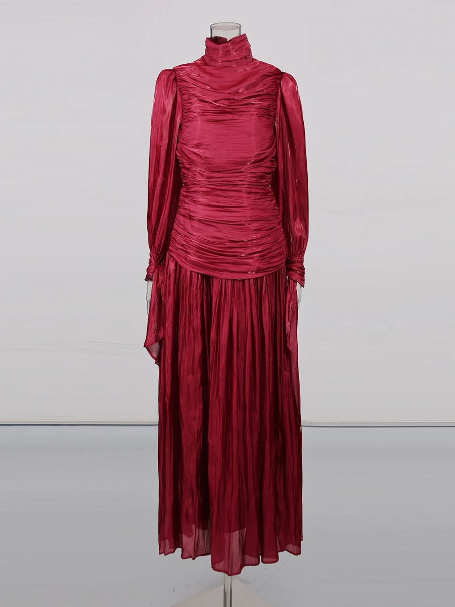 Spliced Folds Elegant Ruffles Dress front view plus size women wear