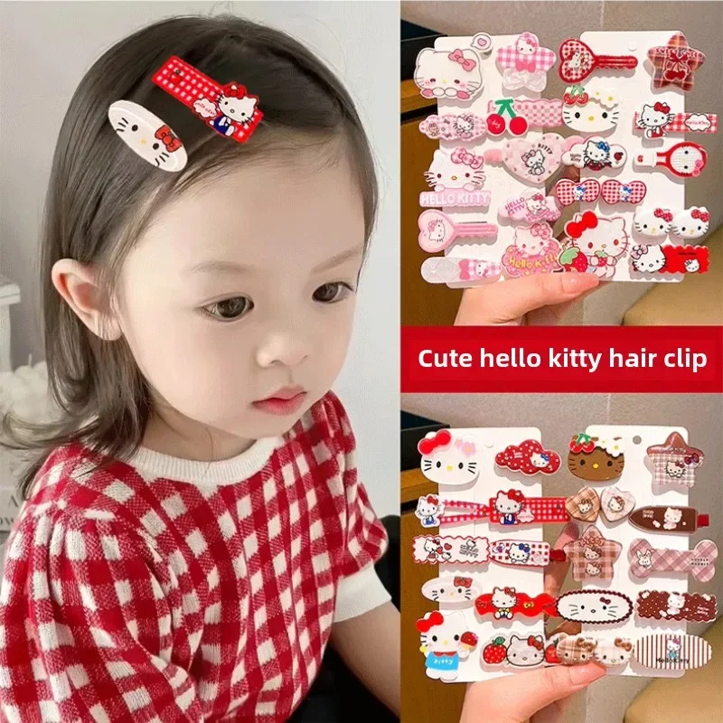 10Pcs Sanrio Hello Kitty Hair Clips Set Cute Anime Cartoon KT Cat