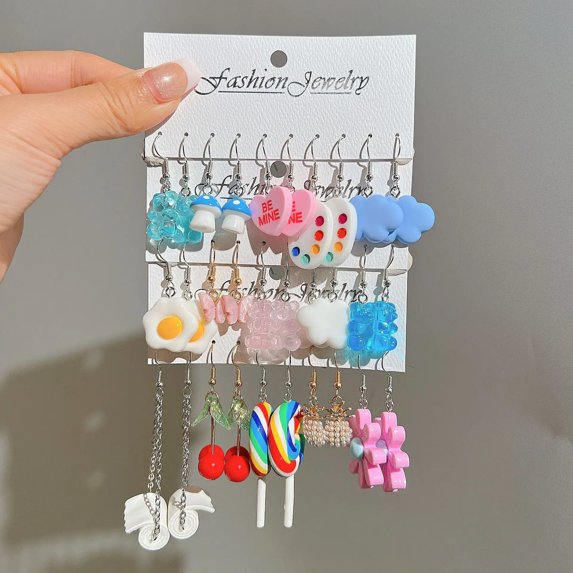 Cartoon Colorful Fruit Earrings Set Cute Animal Duck Bear Dangle Earrings for Women Girls Geometric Trendy Dopamine Jewelry Gift