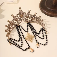 Baroque Vintage Black Crystal Rhinetone Tiaras And Crowns For Women Bride Tassel Princess Queen Diadems Wedding Hair Accessories 3