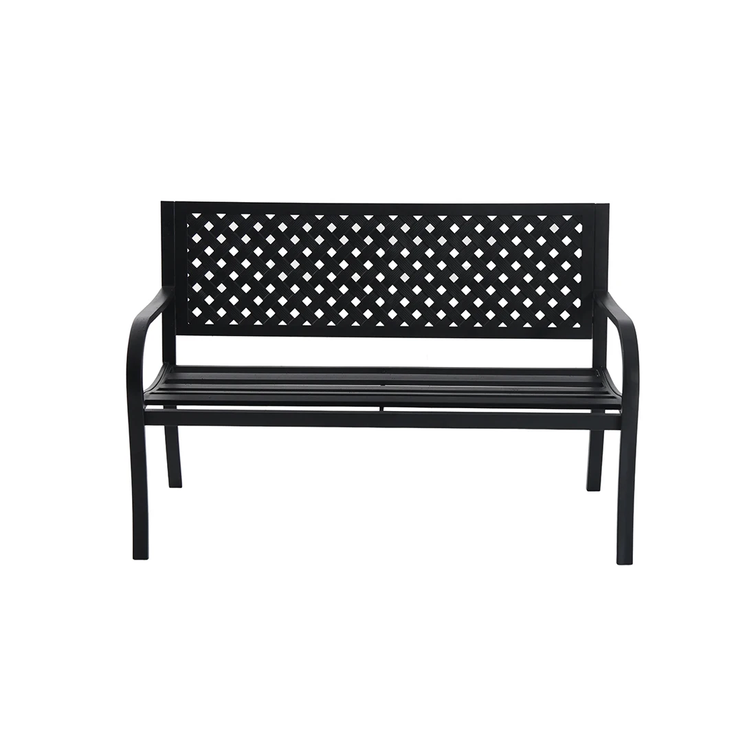 

Outdoor Patio Bench 2-Person Outside Garden Park Bench Furniture Durabl Metal Black Lattice Outdoor Seating for Yard