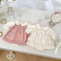 2025 New Autumn Newborn Baby Girls Bodysuits Infant Baby Girls Long Sleeved Cotton Jumpsuit+Lace Vest 0-24M Baby Girls Clothing