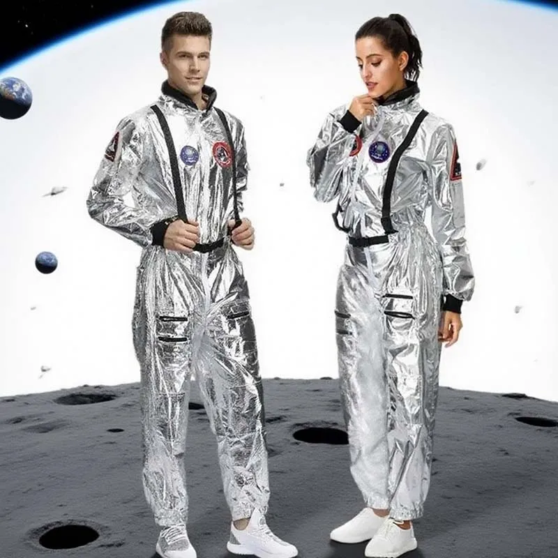 Combinaison spatiale argentée pour adultes, ensemble de Cosplay d'astronaute, Halloween, carnaval, fête sur le thème de l'espace, cadeau d'anniversaire, déguisement de famille