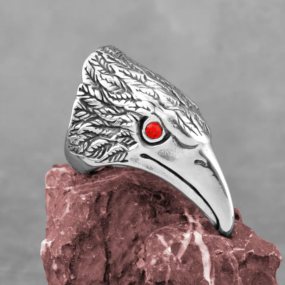 Stainless Steel Men Ring Vintage Hip Hop Raven Eagle Head Ring