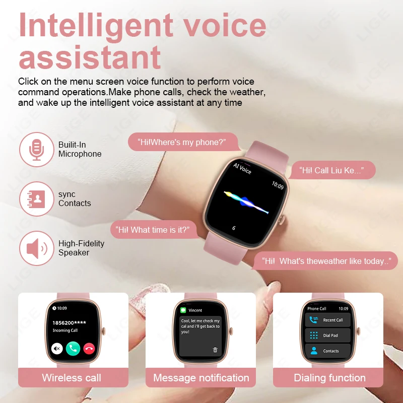 LIGE New Square Smartwatch Men Women 1.83 Inch Bluetooth Call Customized Watch Face Bracelet 130+ Sports Modes Smart Watch Man