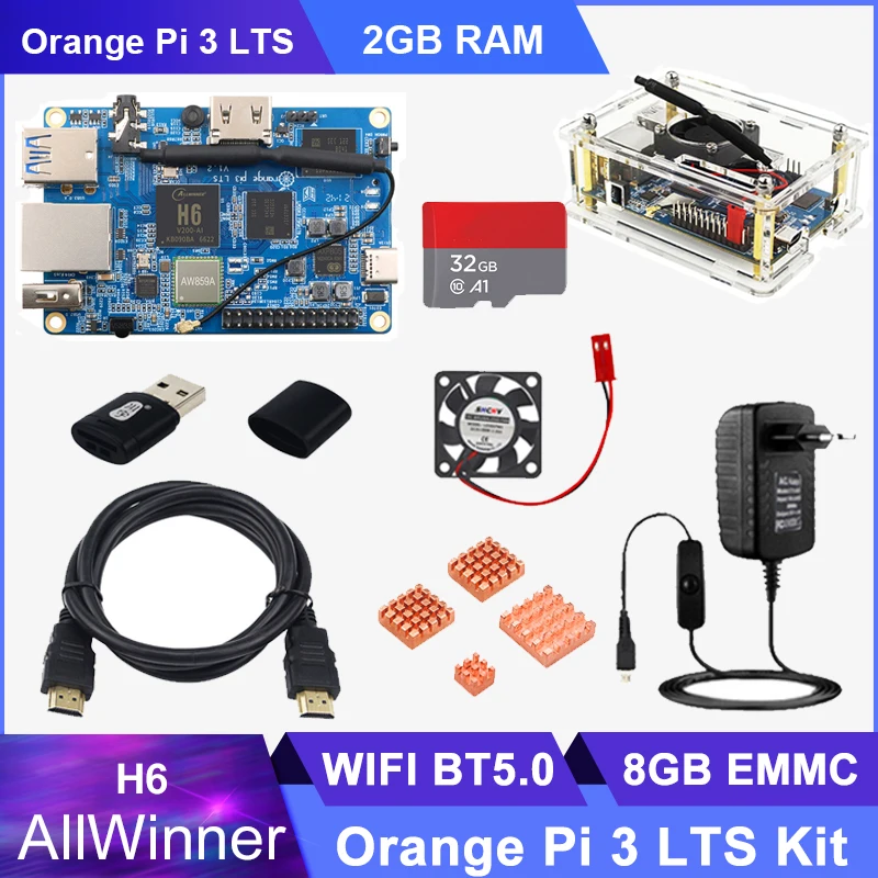 

Orange Pi 3 LTS H6 64-бит 8 ГБ EMMC 2G RAM WiFi BT 5,0 дополнительные радиаторы питания для компьютера работают на Android 9,0 Ubuntu ОС