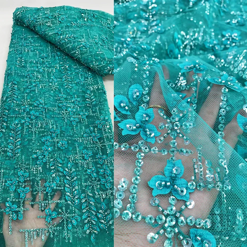 

Sinya Luxury Beaded Tulle Lace African Sequins 3D Lace Fabric With Beads High Quality Nigerian French Mesh Lace Fabric Bridal