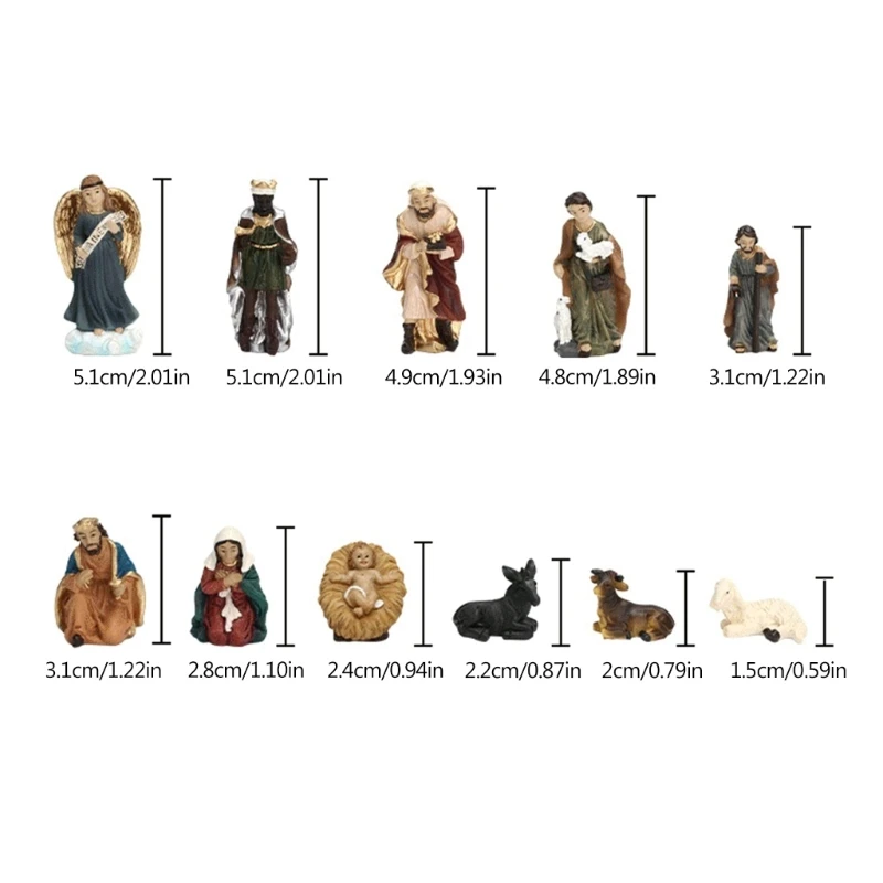 11pcs Jesus Nativity Scene Statue Christmas Manger Decorations Set Resin Figurines for Home Holiday Church Decor Holiday