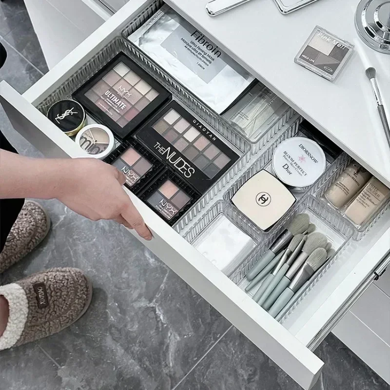 Desk Drawer Organizers Set Plastic Bathroom Storage Makeup Organizer Clear Transparent Storage Box Bins