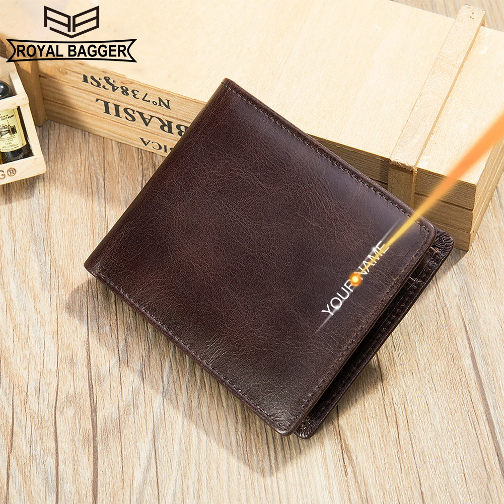 

Royal Bagger Vintage Short Wallets for Men Genuine Cow Leather Multi Card Holder RFID Block Purse Trifold Man Wallet 7313