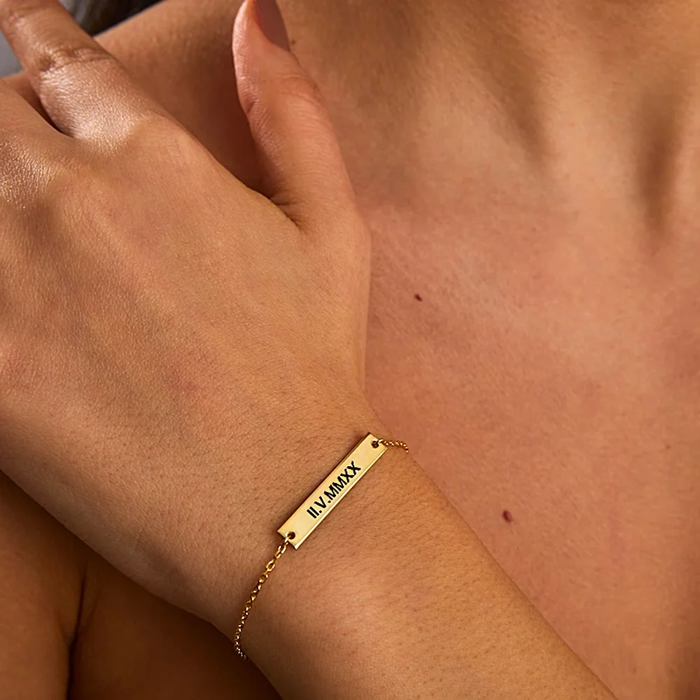 

Custom Engraved Name Stainless Steel Bracelets for Women Men Gold Personalized Phrase Date Jewelry Adjustable Bracelet Baby Gift