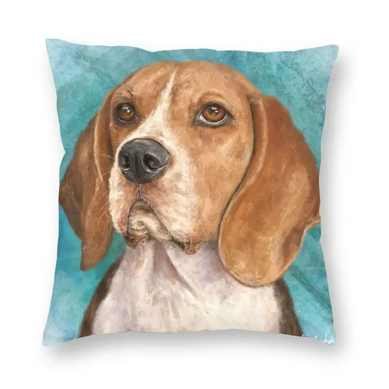 

Beagle Painting With Turquoise Background Cushion Cover Sofa Home Decor Funny Dog Square Throw Pillow Case 40x40