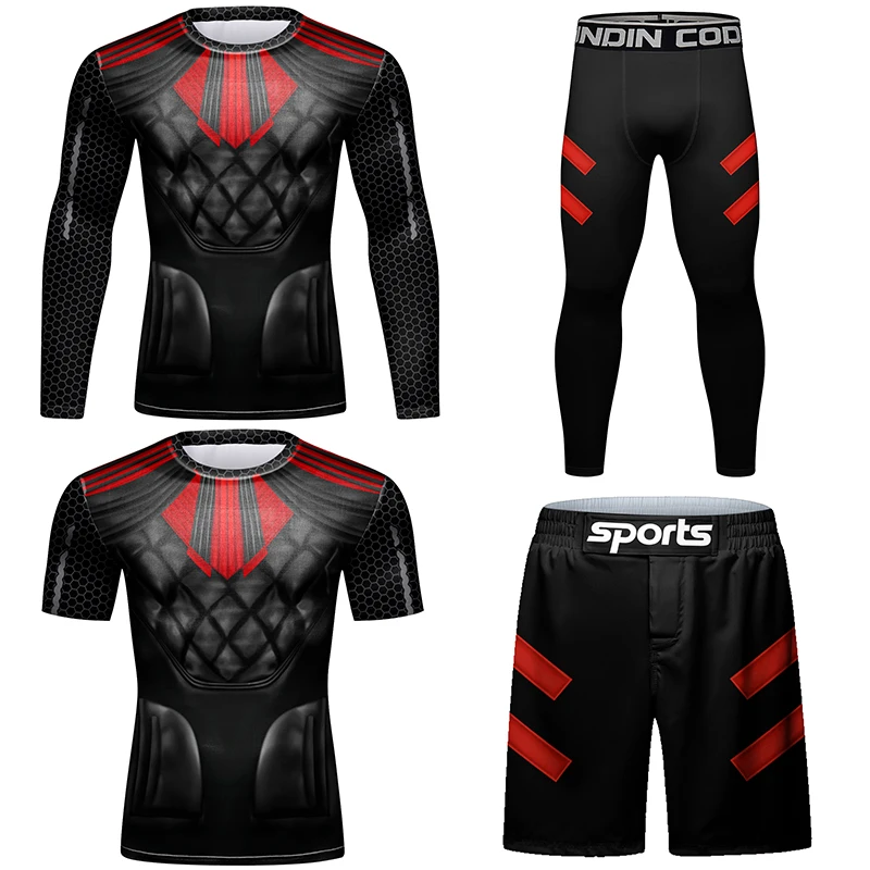 

Custom Designer Men Wrestling MMA Rashguard Set Muscular 3d Print Sweatsuit Jiu Jitsu T-shirt Male Trainning Clothes Polyester
